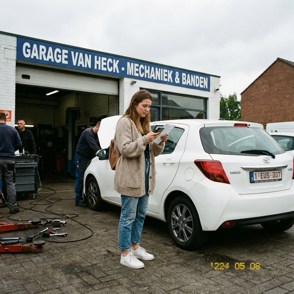 Jonge vrouw met eerste auto Volkswagen Polo