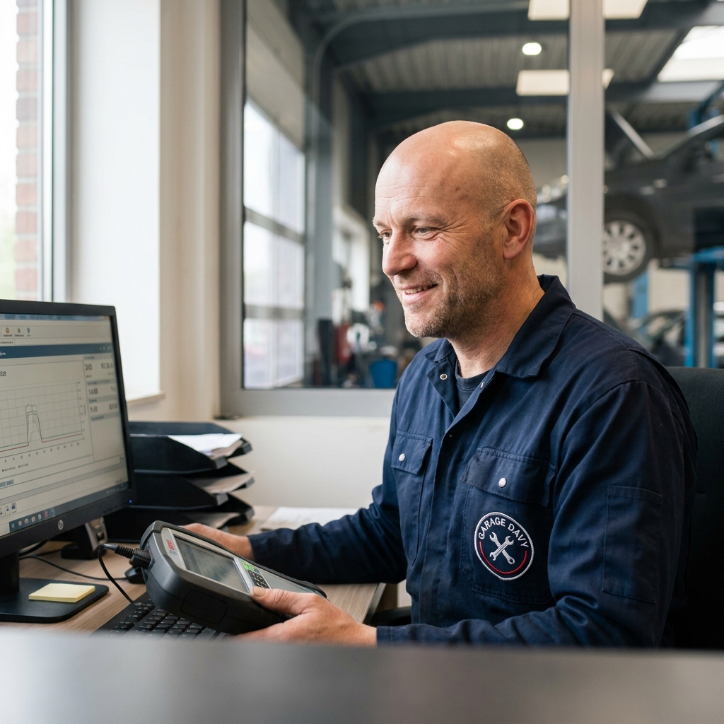 Davy doet OBD-II diagnose met uitleesapparaat