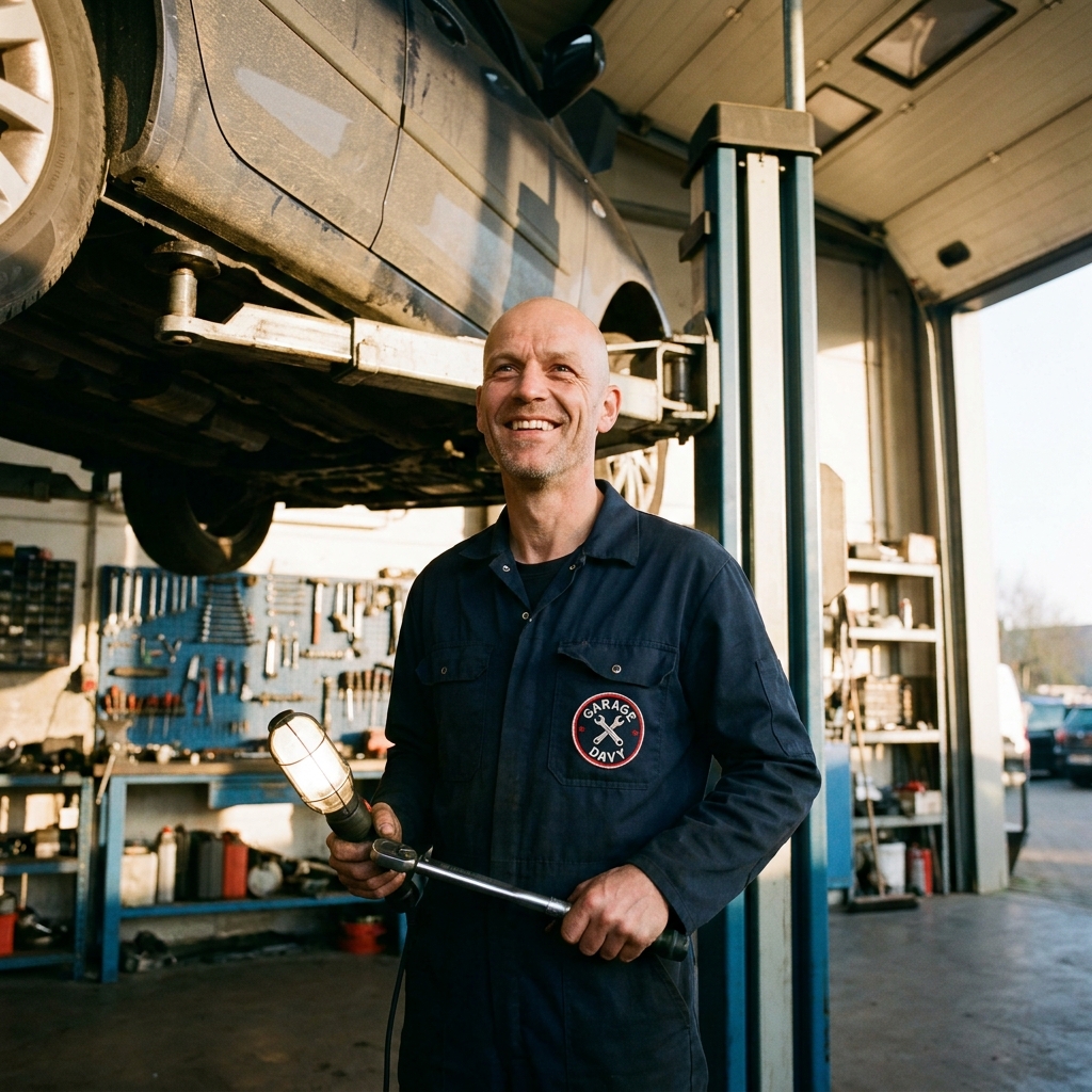 Davy onder een wagen op de brug